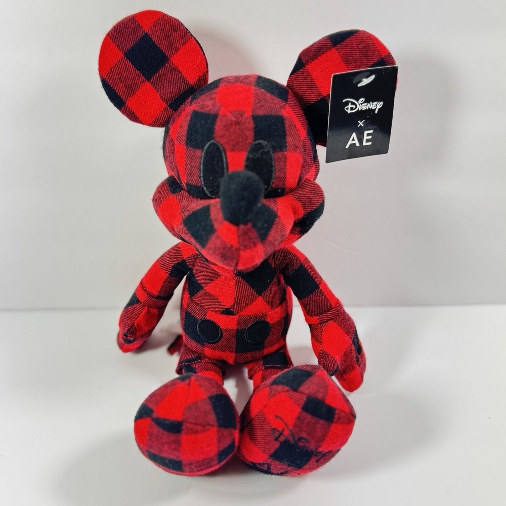 New Disney Mickey Mouse X AE American Eagle Special Edition Buffalo Plaid Plush‎